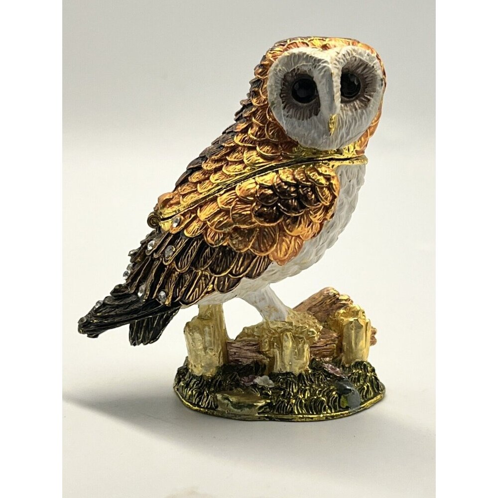 Bejeweled Enameled Owl Trinket Box/Figurine With Rhinestones 3" Tall